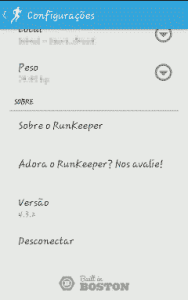 screenshot runkeeper configurações desconectar