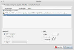Captura de tela do painel de impressão no XFCE
