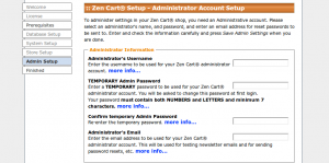 Zen Cart - Configuração da conta de administrador