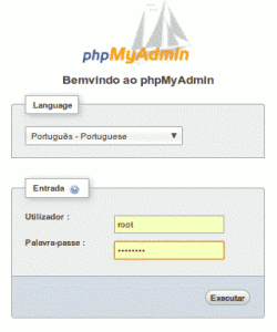 phpmyadmin login screen - tela de autenticação