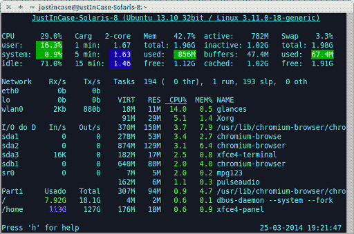 glances ferramenta de monitoramento Linux - tela principal