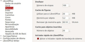 LibreOffice - painel de configurações de uso da memória