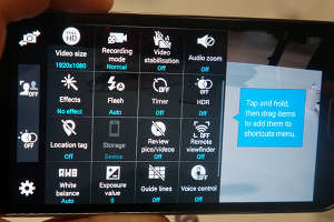 Tela das opções de configuração da câmera do Samsung Galaxy S5