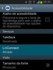 Captura de tela da configuração de ativação do LinConnect no Android