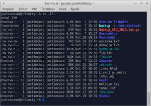 captura de tela do terminal com listagem de arquivos e diretórios