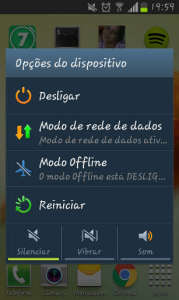 Captura da tela de opções do dispositivo no smartphone