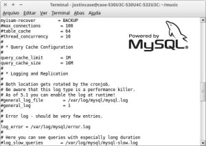 Captura de tela do arquivo de configuração do MySQL