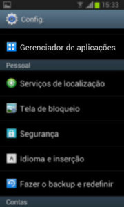 Android menu de configuração do sistema