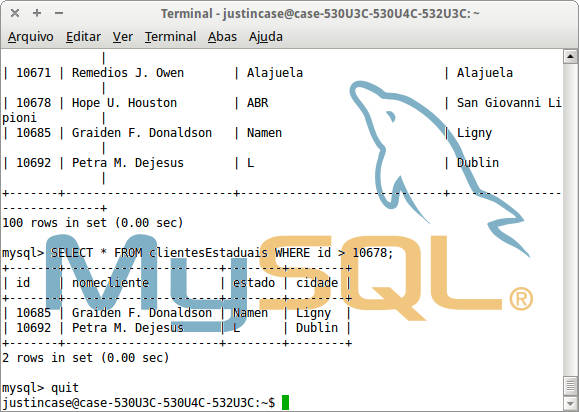 Captura de tela da saída do histórico do MySQL