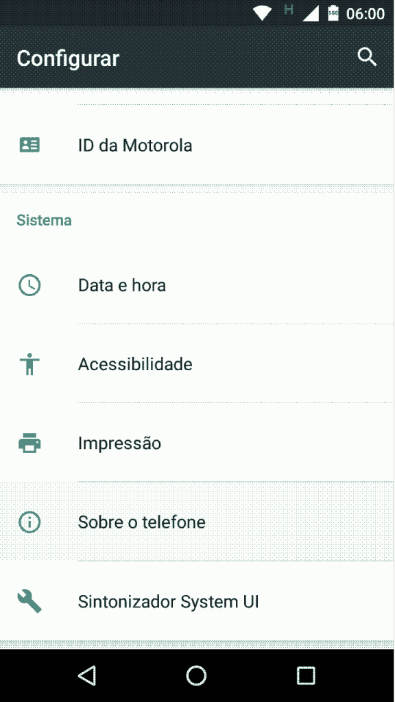 Android 6.0 - menu configurações - Sistema - Sobre o telefone