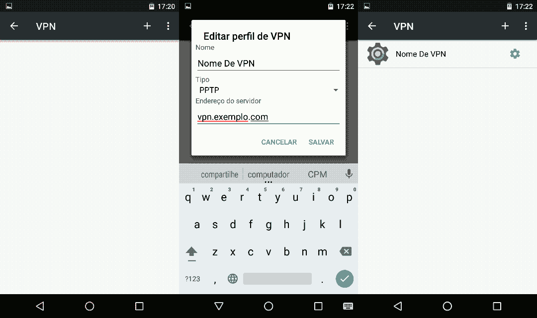 Opções de rede VPN no Android