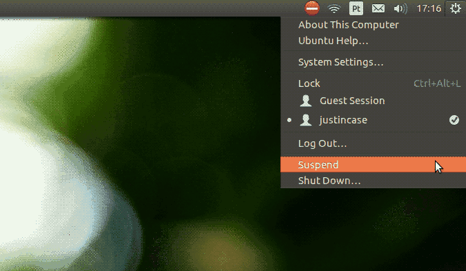 Ubuntu menu suspend