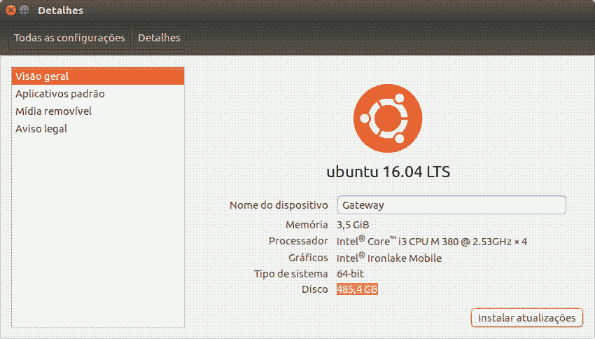 captura de tela e screenshot de ubuntu 16.04 lts Xenial Xerus painel de detalhes