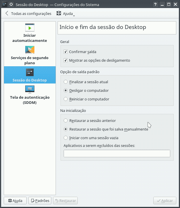 KDE sessão de desktop