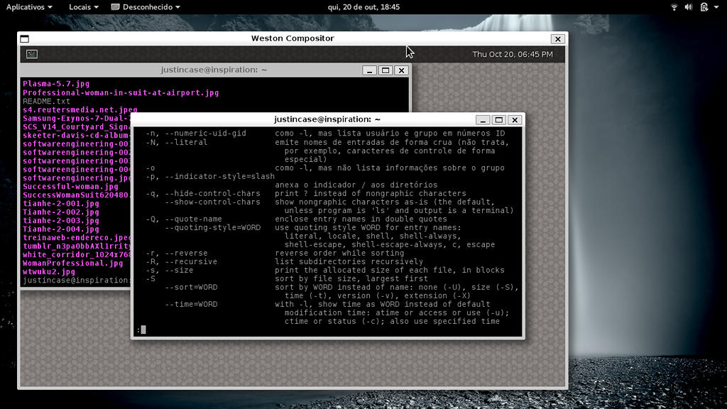 Weston running over Wayland on Gnome 3 on Debian 9 Stretch Testing.