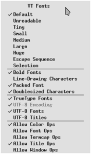xterm right menu - virtual terminal fonts menu