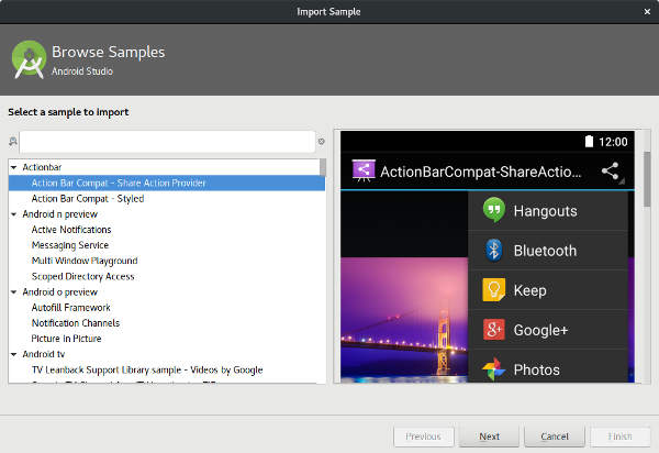 android studio browse samples