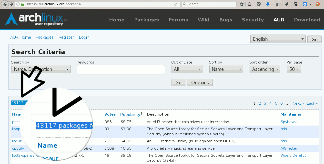 arch linux lista de pacotes do repositório