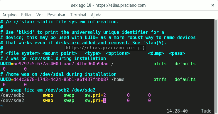 configuração do swap no linux fstab