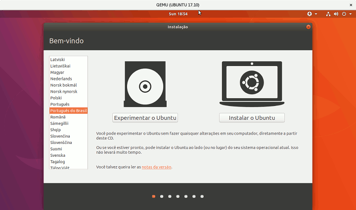 Ubuntu 17.10 tela inicial