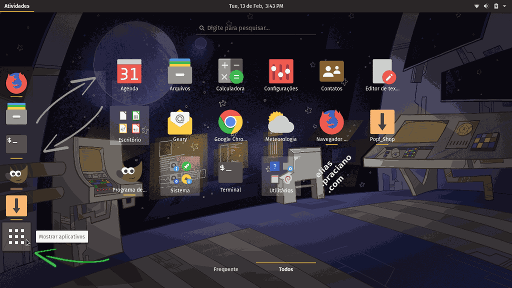 barra de lançamentos rápidos GNOME