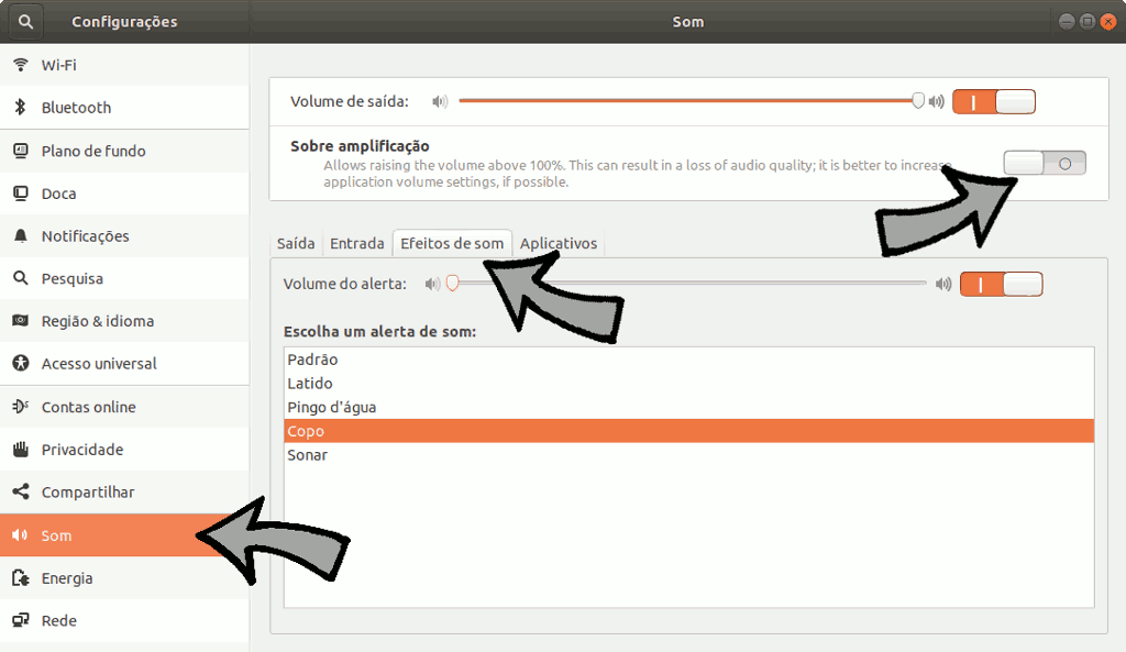 ubuntu configurações de som e áudio.